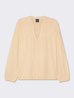 Donna Piazza Italia Camicie E Casacche<Camicia fluida con collo alla coreana e maniche ampie e applicazione nerve con arriccio - Beige corda