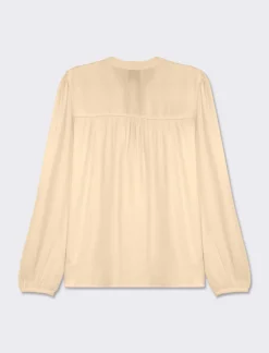 Donna Piazza Italia Camicie E Casacche<Camicia fluida con collo alla coreana e maniche ampie e applicazione nerve con arriccio - Beige corda