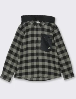 Bambino Piazza Italia Bambino|Camicie<Camicia in cotone fantasia a quadri con cappuccio e taschino frontale in velluto a coste - Fantasia