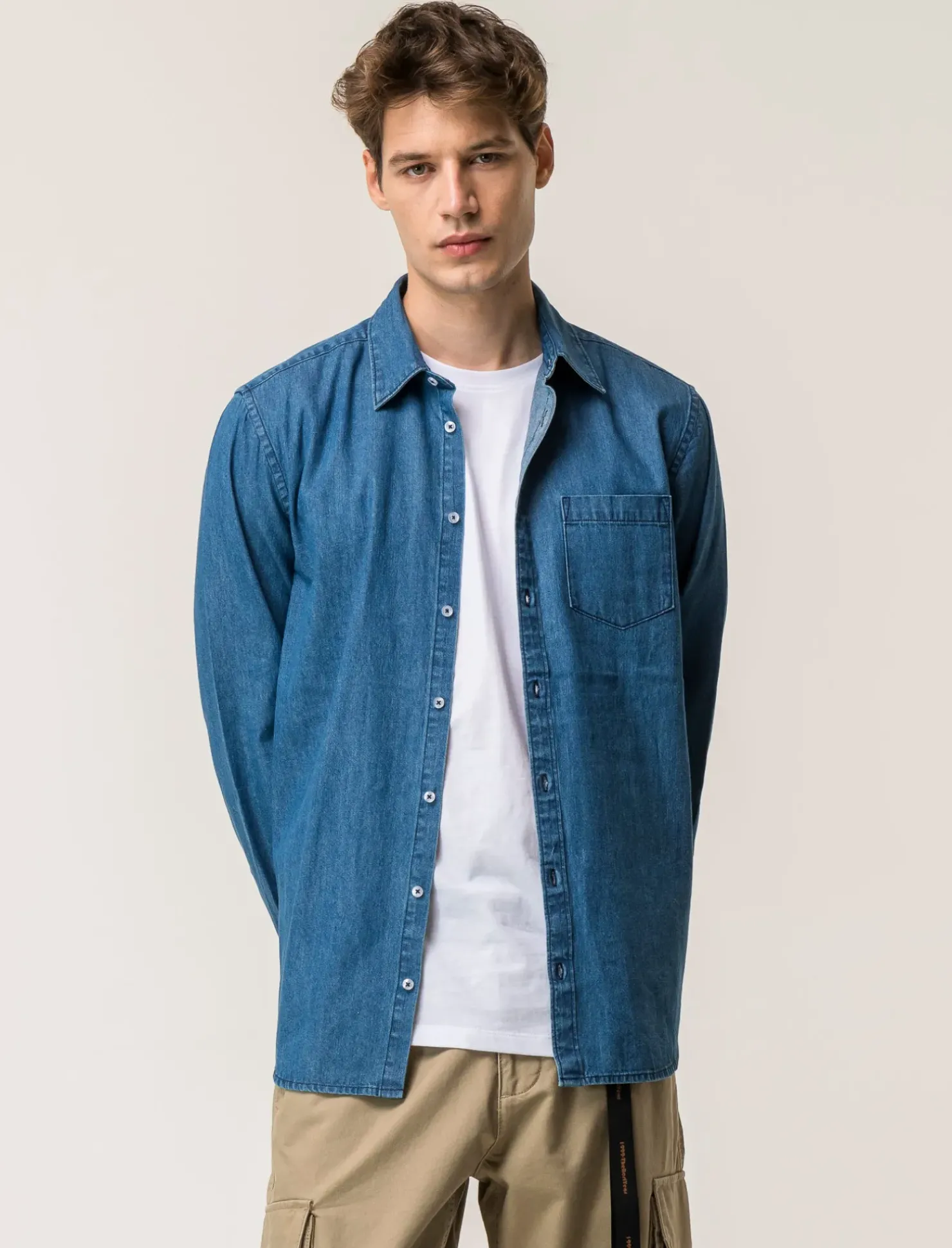 Piazza Italia Camicia in denim regular fit colletto revers a maniche lunghe - Denim Blu Online