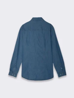 Piazza Italia Camicia in denim regular fit colletto revers a maniche lunghe - Denim Blu Online