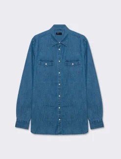 Uomo Piazza Italia Uomo|Camicie<Camicia in denim regular fit colletto arevers e maniche lunghe - Denim
