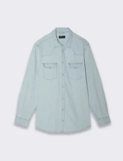 Uomo Piazza Italia Uomo|Camicie<Camicia in denim regular fit colletto arevers e maniche lunghe - Denim chiaro