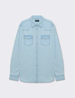 Uomo Piazza Italia Uomo|Camicie<Camicia in denim regular fit colletto arevers e maniche lunghe - Denim chiaro