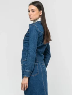 Donna Piazza Italia Donna|Camicie E Casacche<Camicia in denim skinny elastico con bottoni a pressione - Denim