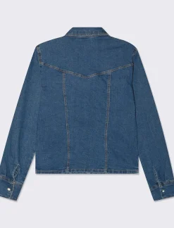 Donna Piazza Italia Donna|Camicie E Casacche<Camicia in denim skinny elastico con bottoni a pressione - Denim