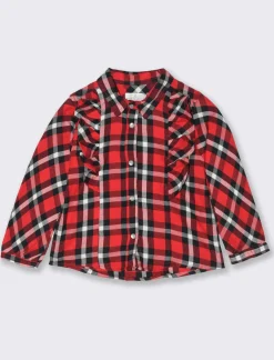 Piazza Italia Neonata<Camicia in flanella a quadri e con rouches alle spalle - Rosso