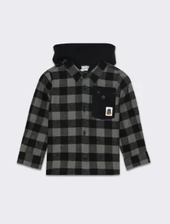 Piazza Italia Neonato|Camicie<Camicia in flanella con cappuccio con bottoncini e tasca in velluto - Fantasia