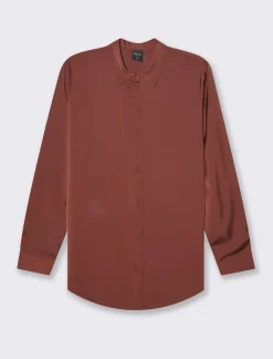Donna Piazza Italia Donna|Camicie E Casacche<Camicia in satin manica lunga vestibilità comoda - coccio
