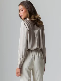 Piazza Italia Camicia in satin manica lunga vestibilità comoda - Beige Best Sale