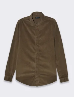 Uomo Piazza Italia Uomo|Camicie<Camicia in velluto regular fit con olletto a revers e maniche lunghe - Verde kaki