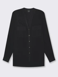 Donna Piazza Italia Camicie E Casacche<Camicia in viscosa manica lunga risvoltabile tramite alette -