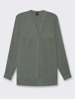 Donna Piazza Italia Camicie E Casacche<Camicia in viscosa manica lunga risvoltabile tramite alette - foresta