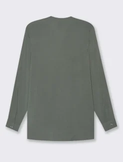 Donna Piazza Italia Camicie E Casacche<Camicia in viscosa manica lunga risvoltabile tramite alette - foresta