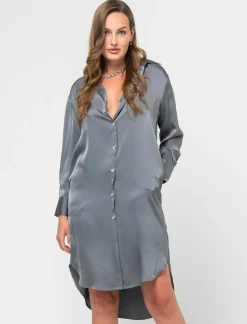 Donna Piazza Italia Donna|Camicie E Casacche<Camicia lunga in tessuto di raso morbido sulla spalla - piombo