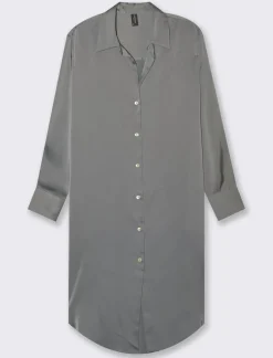 Donna Piazza Italia Donna|Camicie E Casacche<Camicia lunga in tessuto di raso morbido sulla spalla - piombo