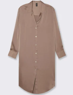 Donna Piazza Italia Donna|Camicie E Casacche<Camicia lunga in tessuto di raso morbido sulla spalla - castoro