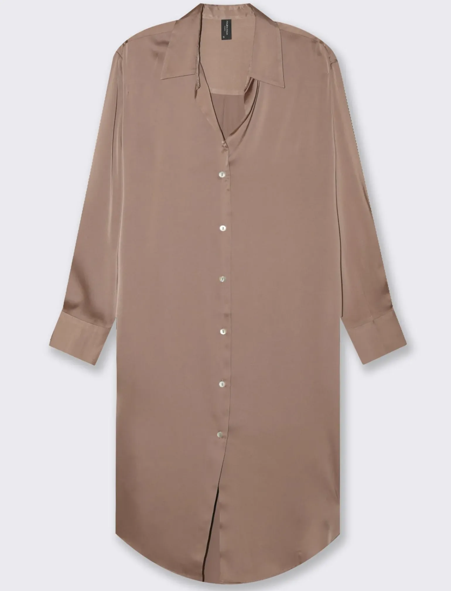 Donna Piazza Italia Donna|Camicie E Casacche<Camicia lunga in tessuto di raso morbido sulla spalla - castoro