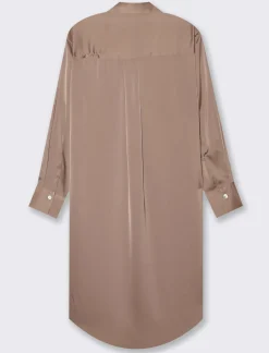 Donna Piazza Italia Donna|Camicie E Casacche<Camicia lunga in tessuto di raso morbido sulla spalla - castoro