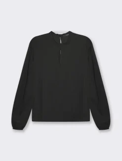 Donna Piazza Italia Donna|Camicie E Casacche<Camicia manica lunga a girocollo con rouches e apertura a goccia -