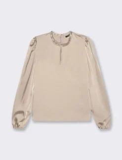 Donna Piazza Italia Donna|Camicie E Casacche<Camicia manica lunga a girocollo con rouches e apertura a goccia -