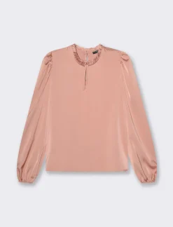 Donna Piazza Italia Donna|Camicie E Casacche<Camicia manica lunga a girocollo con rouches e apertura a goccia -