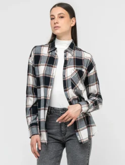 Donna Piazza Italia Donna|Camicie E Casacche<Camicia manica lunga a quadri con tasca a toppa - var 2