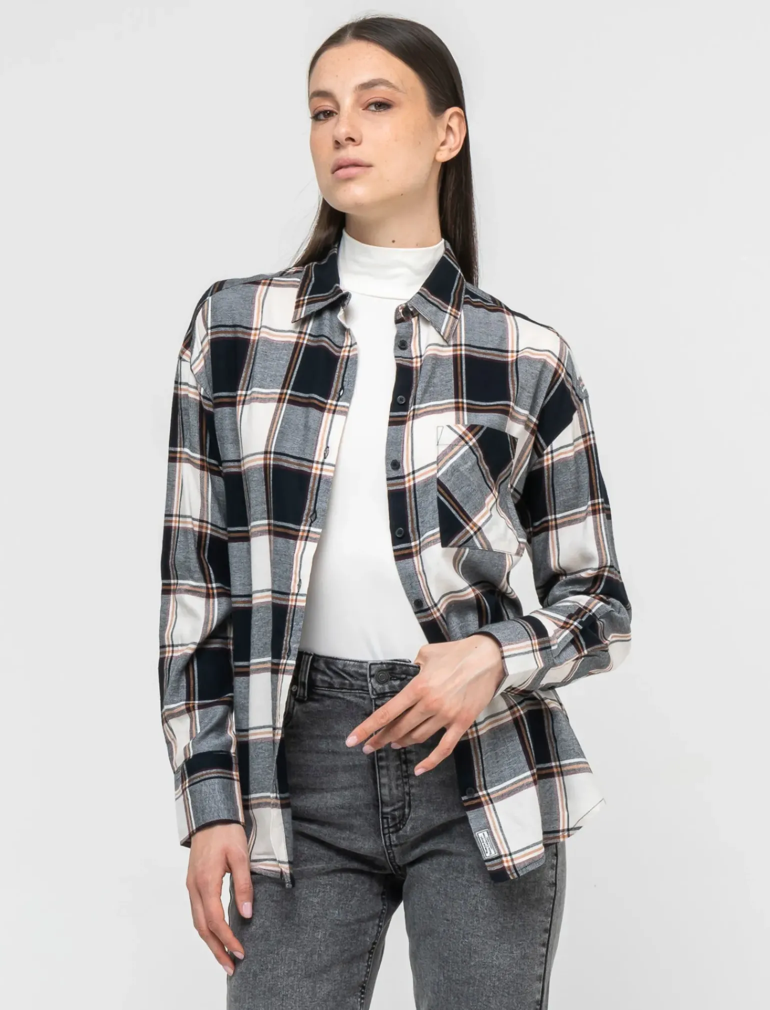 Donna Piazza Italia Donna|Camicie E Casacche<Camicia manica lunga a quadri con tasca a toppa - var 2