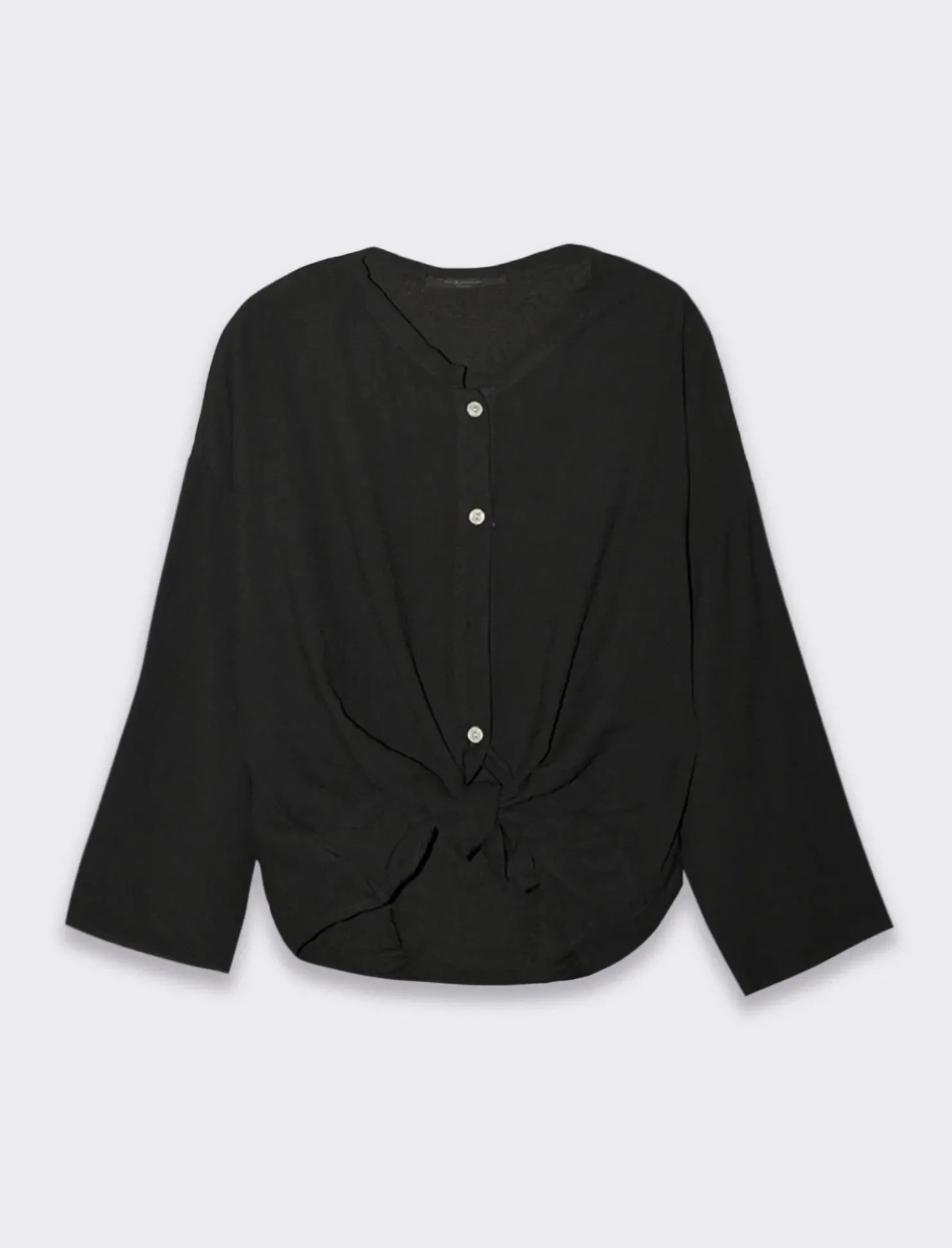 Piazza Italia Camicia manica lunga con nodo e colletto alla coreana - Nero Fashion