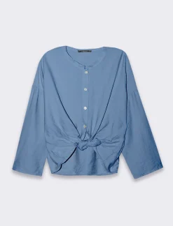 Donna Piazza Italia Camicie E Casacche<Camicia manica lunga con nodo e colletto alla coreana - Denim