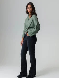 Donna Piazza Italia Camicie E Casacche<Camicia manica lunga con nodo e colletto alla coreana - salvia