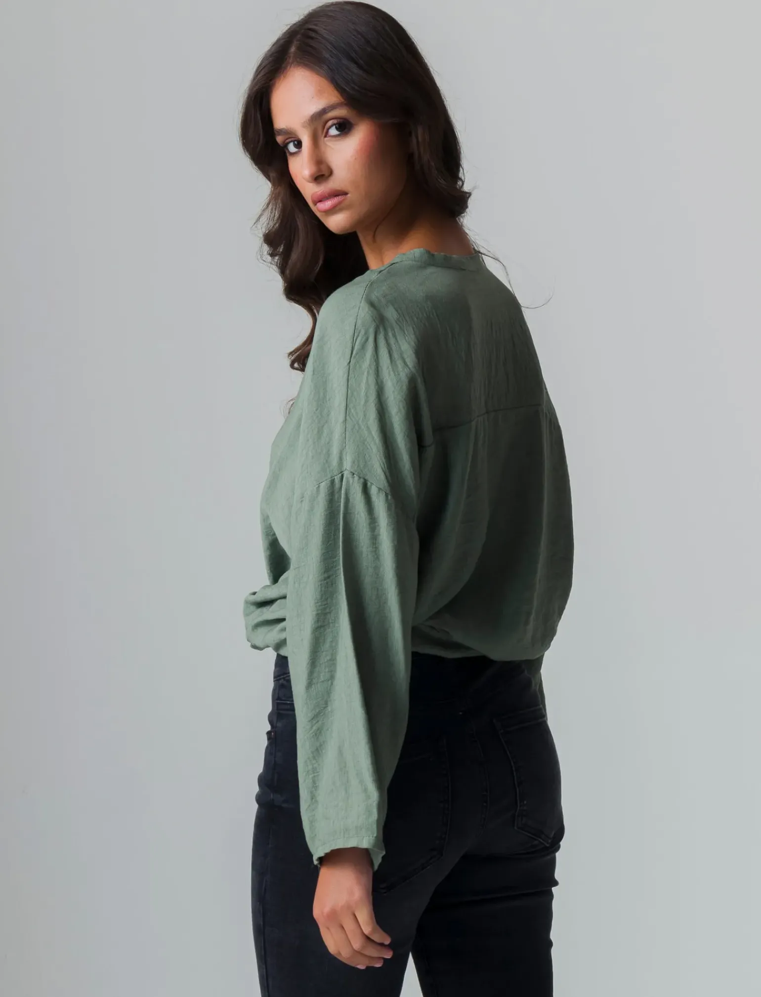 Donna Piazza Italia Camicie E Casacche<Camicia manica lunga con nodo e colletto alla coreana - salvia