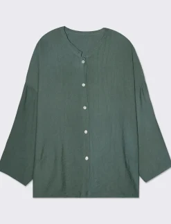 Donna Piazza Italia Camicie E Casacche<Camicia manica lunga con nodo e colletto alla coreana - salvia