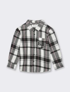 Piazza Italia Neonato|Camicie<Camicia manica lunga in flanella, con bottoncini e ricamo sul taschino - panna