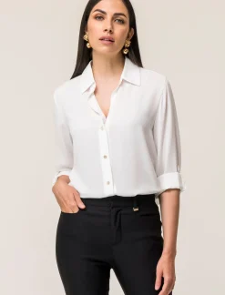 Donna Piazza Italia Donna|Camicie E Casacche<Camicia manica lunga vestibilità morbida e manica con alette risvoltabile - latte