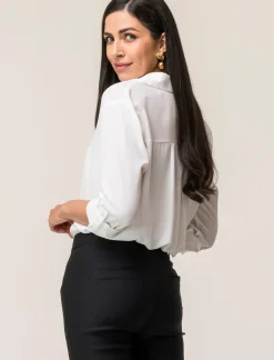 Donna Piazza Italia Donna|Camicie E Casacche<Camicia manica lunga vestibilità morbida e manica con alette risvoltabile - latte