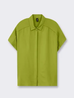 Donna Piazza Italia Camicie E Casacche<Camicia mezza manica con abbottonatura sul davanti e arriccio su spalla - pistacchio