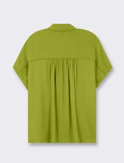 Donna Piazza Italia Camicie E Casacche<Camicia mezza manica con abbottonatura sul davanti e arriccio su spalla - pistacchio
