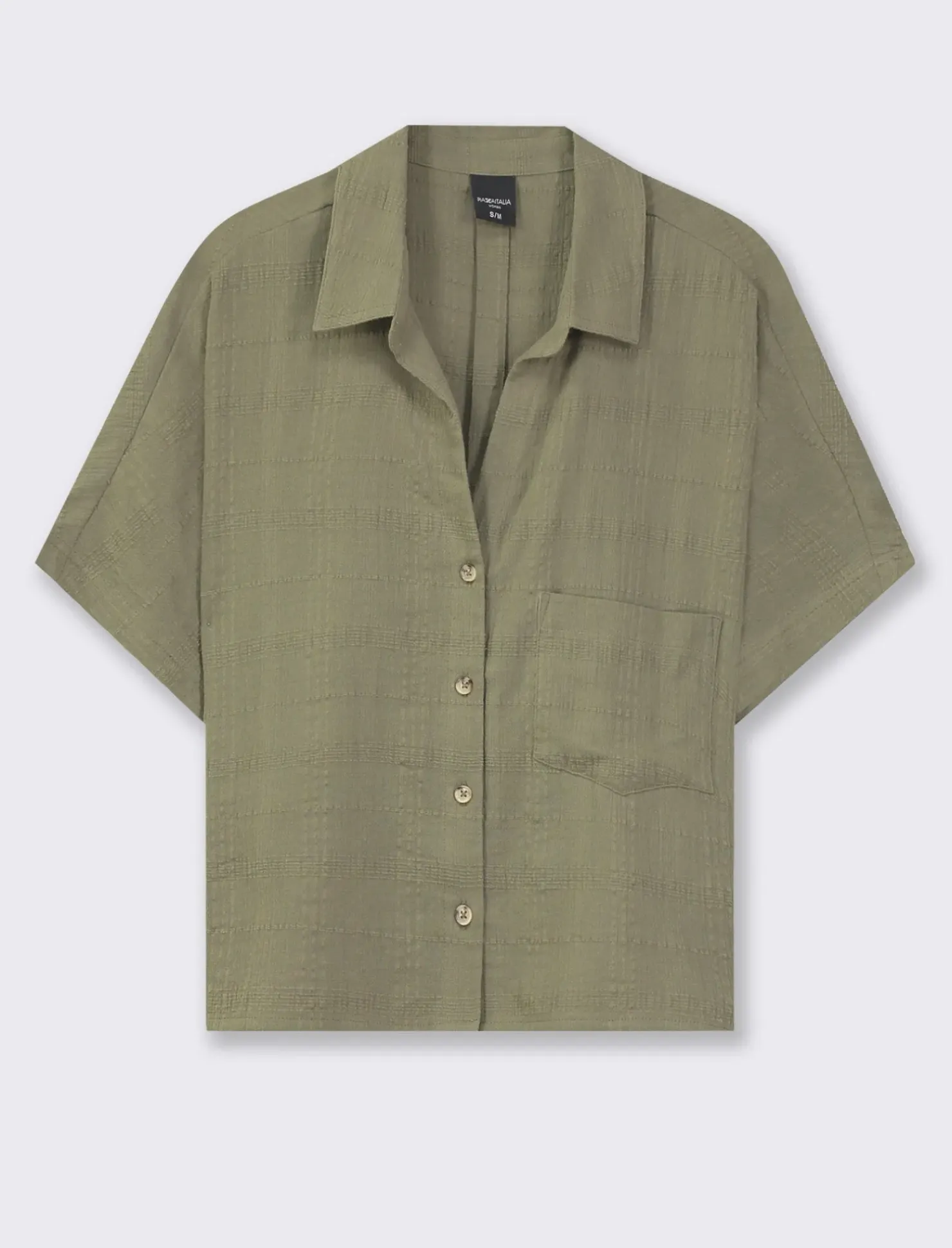 Piazza Italia Camicia mezza manica in cotone con tasca applicata - Kaky 1 Verde Flash Sale