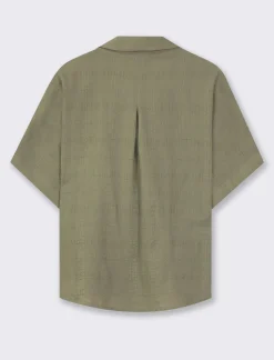 Donna Piazza Italia Camicie E Casacche<Camicia mezza manica in cotone con tasca applicata - Kaky 1