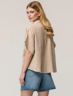 Donna Piazza Italia Camicie E Casacche<Camicia mezza manica in cotone con tasca applicata - Beige corda