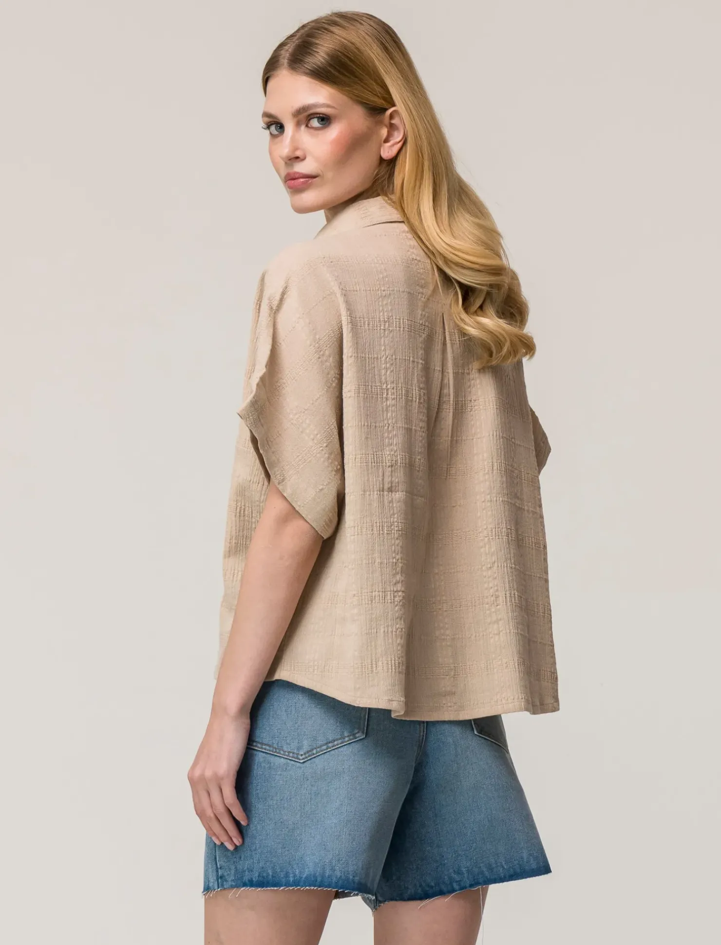Piazza Italia Camicia mezza manica in cotone con tasca applicata - Beige corda Marrone Cheap