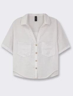 Donna Piazza Italia Donna|Camicie E Casacche<Camicia mezza manica scollo a V e tasche applicate -