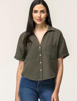 Donna Piazza Italia Donna|Camicie E Casacche<Camicia mezza manica scollo a V e tasche applicate - Ve.milit.