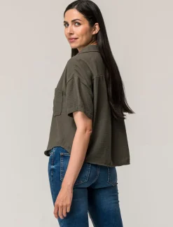 Donna Piazza Italia Donna|Camicie E Casacche<Camicia mezza manica scollo a V e tasche applicate - Ve.milit.