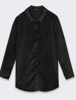 Donna Piazza Italia Donna|Camicie E Casacche<Camicia mnica lunga a coste con tessuto effetto velluto -