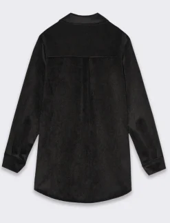 Donna Piazza Italia Donna|Camicie E Casacche<Camicia mnica lunga a coste con tessuto effetto velluto -