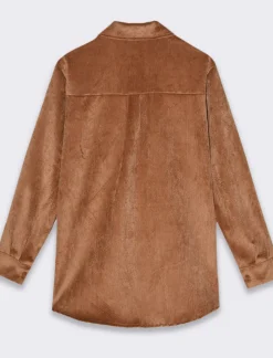 Donna Piazza Italia Donna|Camicie E Casacche<Camicia mnica lunga a coste con tessuto effetto velluto - tabacco