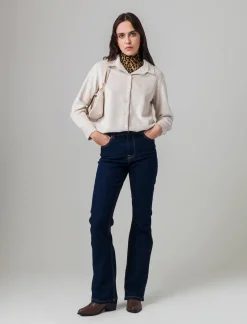 Donna Piazza Italia Donna|Camicie E Casacche<Camicia mnica lunga a coste con tessuto effetto velluto - panna