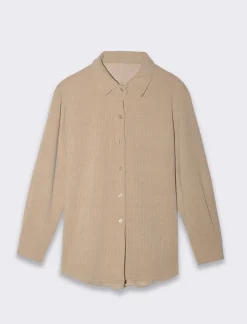 Donna Piazza Italia Donna|Camicie E Casacche<Camicia mnica lunga a coste con tessuto effetto velluto - panna